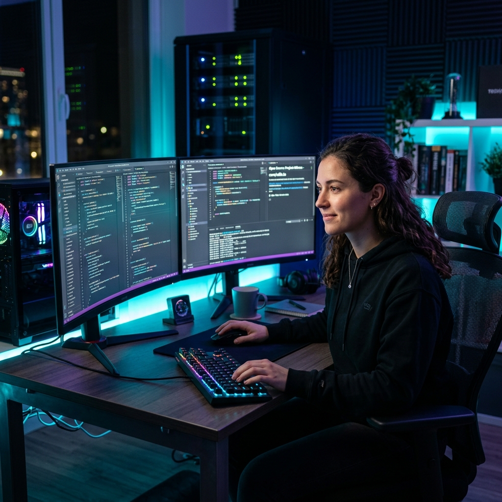Female Developer Reviewing Security Code